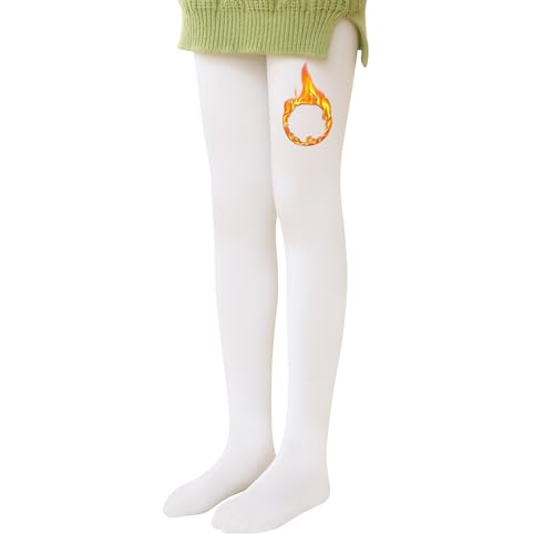 L&K-II Thermostrumpfhose Mädchen Kinderstrumpfhose mit Innenfutter Winter warm blickdichte Kuschel seamless Treggings hoch Bund Tight 4611 Weiss 122-128