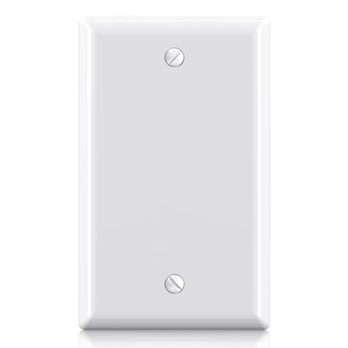 ELEGRP 1-Gang Blank Device Wall Plates, Standard Size 4.5 H x 2.75 L Unbreakable Thermoplastic Blank Faceplate Cover for Unused Outlets/Switches, UL Listed (1 Pack, Glossy White)