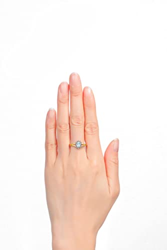 Image of Rylos Halo Ring: Diamond Birthstone with 6X4MM Oval Gemstone - Women's Jewelry in Yellow Gold Plated Silver - Stunning Diamond Ring Sizes 5-10