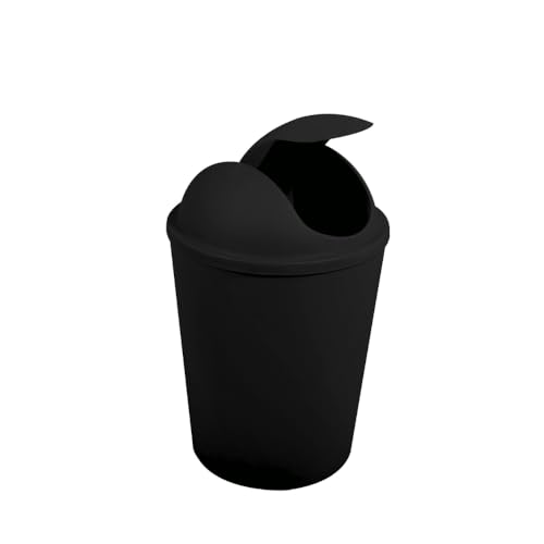 MSV - AKO Abfalleimer mit Klappdeckel - 5 5 l Fassungsvermögen - Kompaktes und praktisches Design - Ideal für Bad oder Küche - Schwarz - Einfache Bedienung