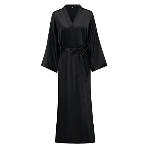 V Vaborous Women's Soft Plus Size Long Satin Robes Long Silk Robes Full Length Robes Lightweight Kimono Robes Silky Dressing Gowns, Black,2XL/3XL