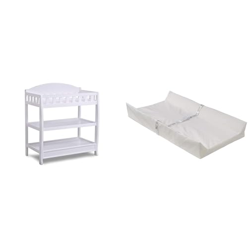 Image of Delta Children Infant Changing Table with Pad, White & Foam Contoured Changing Pad with Waterproof Cover