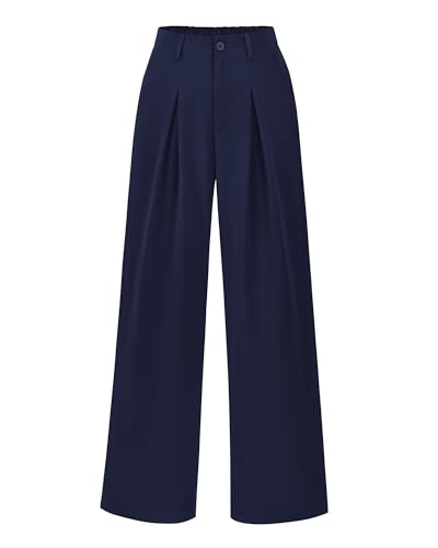 BTFBM Women High Waist Palazzo Pants Fall 2025 Casual Wide Leg Trousers Loose Work Office Business Suit Pant Pockets(Navy, Medium)