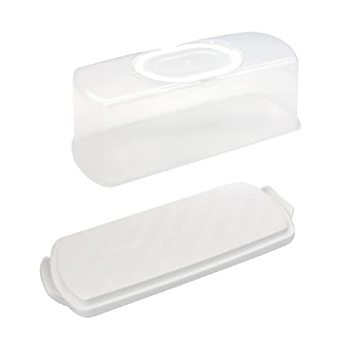 Diirppr Set Of 2Pcs Portable Plastic Loaf Bread Box With Transparent Lid, Bread Keeper For Carrying And Storing Loaf Cakes,Red Beans Bread… (White+ Blue) #TOP5