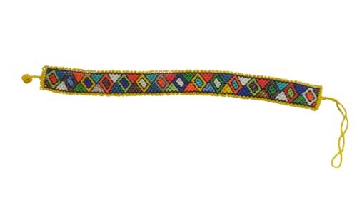 Handmade Zulu Maasai Beaded Choker Necklace, African Tribal Design, 12 Inches, Multicolor (Yellow outline and closure)