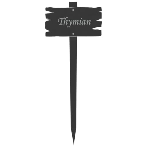 Bütic GmbH Acrylglas Pflanzschilder Holzbrettoptik grau transparent + Wunschname Kräuterschilder, Gartenschilder - wetterfest, Pflanzenname:Thymian