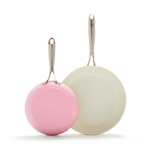 GreenLife Artisan Healthy Ceramic Nonstick, 8" and 10" Frying Pan Skillet Set, Stainless Steel Handle, PFAS-Free, Dishwasher Safe, Oven Safe, Soft Pink