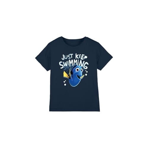 Finding Nemo Boys Dory Just Keep Swimming Unisex Kids T-Shirt, Navy, 9-10 Years Uk
