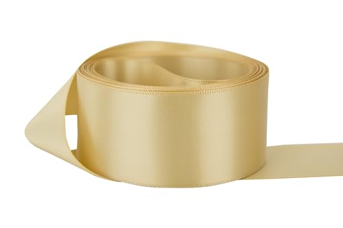 Image of Ribbon Bazaar Double Faced Satin - Premium Gloss Finish - 100% Polyester Ribbon for Gift Wrapping, Crafts, Scrapbooking, Hair Bow, Decorating & More - 1-1 /2 inch Beige 50yd Spool