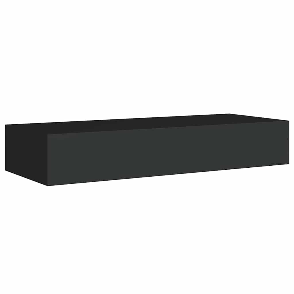 Estantería de pared con cajón, estante flotante negro de MDF y metal, moderno estante flotante para pasillo o sala de estar, 60 x 23,5 x 10 cm
