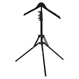 DINHEAROM Espositore per Abiti con Supporto a Treppiede Nero, Pieghevole e Resistente per Stiratura a Vapore e Boutique, Realizzato in Plastica e Metallo con Gancio Singolo Regolabile