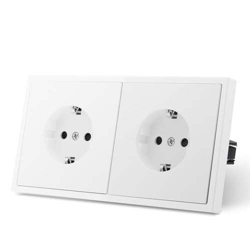 MVAVA Schuko Steckdose EU-Standard 2 Fach Unterputz Steckdose Einfache Installation 80mm*150mm Steckdosen 3-Draht Erforderlich Weiß