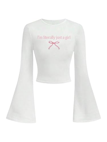 Floerns Girl's Cute Bow Print Flare T Shirts Bell Sleeve Crew Neck Kids Tee Tops