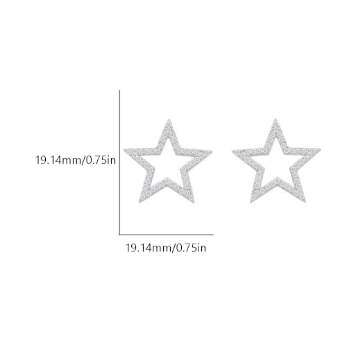 Dainty Big CZ Star S925 Sterling Silver Stud Earrings for Women Hypoallergenic Cute Sparkly Crystal Hollow Stars Geometric Statement Studs Fashion Festival Christmas Birthday Jewelry for Her Bff Daughter Thanksgiving2