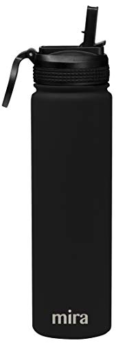 Mira 24 Oz Stainless Steel Water Bottle With Straw Lid - Hydro Vacuum Insulated Metal Thermos Flask Keeps Cold For 24 Hours, Hot For 12 Hours - Bpa-Free Straw Lid Cap - Black #TOP1