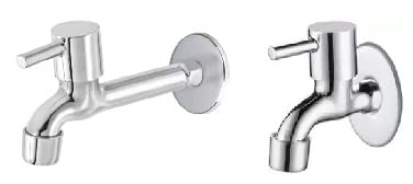 Spazio Stainless Steel Turbo Bib Cock with Long Body Combo Pack Foam Flow Water Taps with Wall Flange (Pack of 1) (Chrome Plated, Brass Disc)