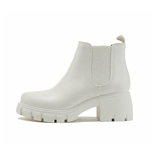 Soda PIONEER ~ Women Lug Sole Mid Heel Chelsea Fashion Ankle Bootie w/Double Elastic Gore (White, numeric_8)