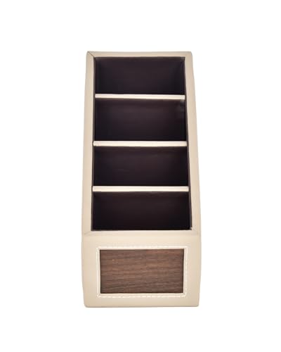 Image of Premsons Leather Desk Stationery Organizer Remote Control Holder Pen Box, Black