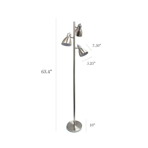 Simple Designs LF2007-BSN Metal 3 Light Tree Floor Lamp, Brushed Nickel