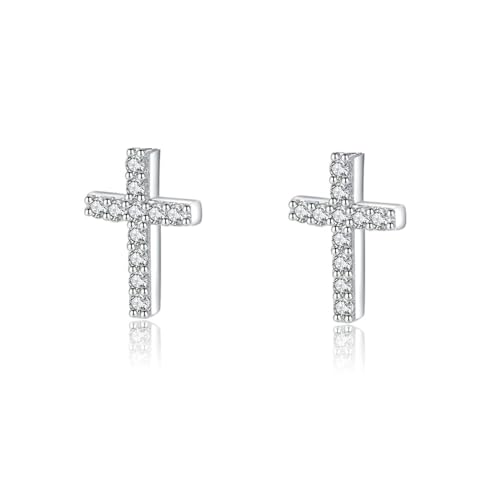 Tiny Cross Stud Earrings, 14K Gold Plated CZ Silver Earrings, Hypoallergenic Minimalist Small Stud Earrings for Women Men