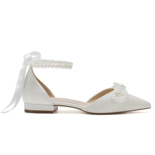 Pearl Wedding Shoes for Bride Flats Pointed Toe Flat Bridal Shoes Women Evening Dress Shoes4