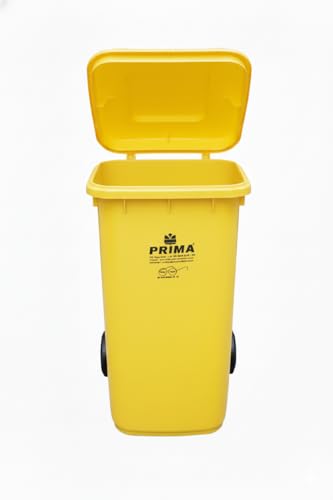 Image of Prima Plastic Manual-Lift Garbage Waste Dustbin with Wheels 240 Ltr Yellow