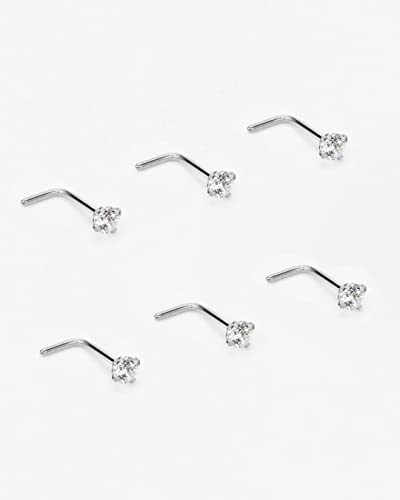 FANSING Nose Studs for Women Men L Shaped Nose Rings Surgical Steel Nostril Piercing Jewelry with Cubic Zirconia End4