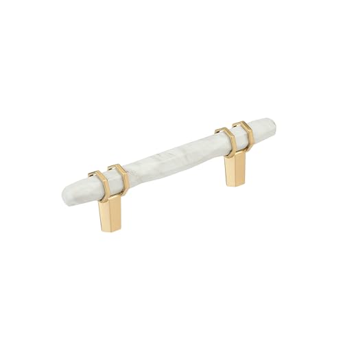 Image of Amerock 3-3 /4 inch Carrione Marble White /Champagne Bronze Drawer Pull