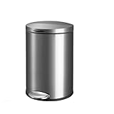 Trash Can 5L/9L/12L Household Pedal Trash Can Stainless Steel Living Room with Lid Bathroom Bedroom Foot Pedal Light Luxury Kitchen Office Trash Can Wastebasket (Color : Silver, Size : 12L)