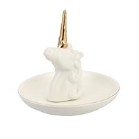 BESTYASH Ceramic Unicorn Ring Jewelry Tray White Desktop Jewelry Storage Plate Elegant Display Stand for Women Girls Random Style