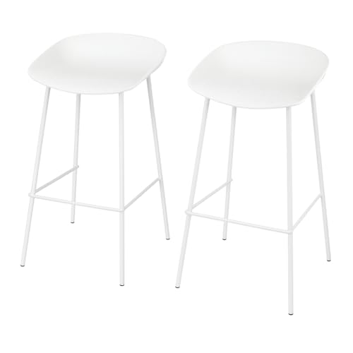 Acomoda Textil – Set de 2 Taburetes Nórdicos 92x46x42 cm con Respaldo Bajo. Sillas de Barra de Cocina con Diseño Minimalista, Asiento Ergonómico y Patas Metálicas Resistentes. (Blanco)