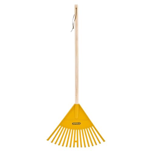 Image of Pack of 12 Kids Rake with Hardwood Handle, Durable Plastic Head to Sweep Leaves in Lawn and Tidying Up The Garden, 34 inch (Yellow)
