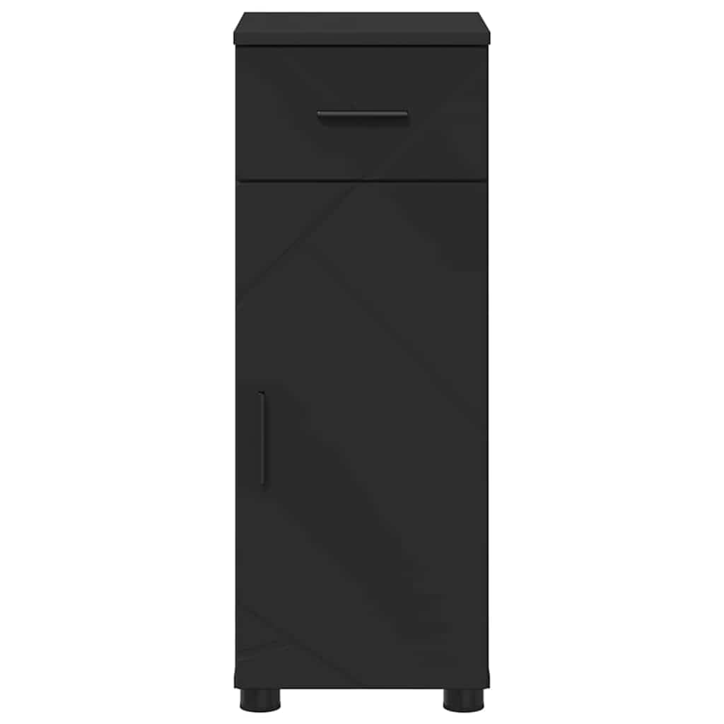 Mobile bagno moderno nero 30 x 35 x 80 cm in legno con elementi metallici cassetto e 2 ante mobili da bagno salvaspazio per piccoli bagni