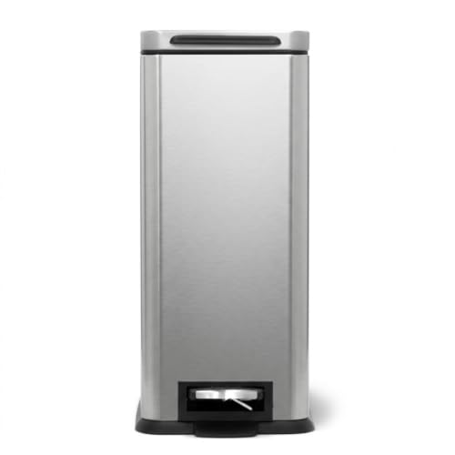 Image of Home Zone Living 8 Gallon Kitchen Trash Can with Slim Fit Design | Stainless Steel with Soft-Close Step Pedal Lid, Bag Tuck Band for Easier Bag Changes, Rectangular Shape, Silver