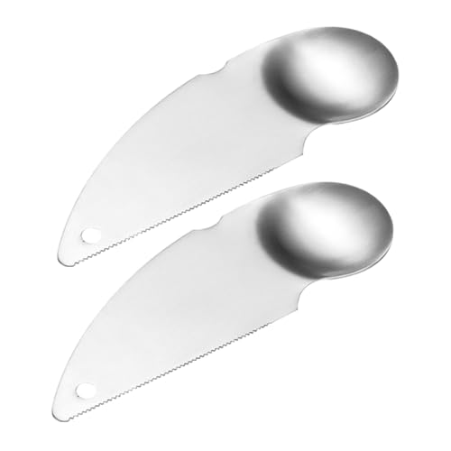 Veemoon Lot de 2 Éplucheurs à Kiwis en Acier Inoxydable 304 Cuillères à Fruits Coupe-Légumes Dentelé Outil Compact pour Éplucher et Extraire la Chair des Kiwis et Autres Fruits