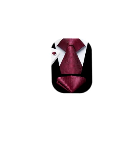 Image of HISDERN Ties for Men Stripe Plaid Tie Classic Necktie Pocket Square Cufflinks Set for Formal Wedding Business Party
