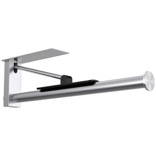 Image of Upgraded Kitchen Paper Towel Holder - One-Hand Tear Under Cabinet Stick-on Towel Rack for Hanging Paper - First Apartment Essentials Wall Mount Self Adhesive Stainless Steel Rack Fits