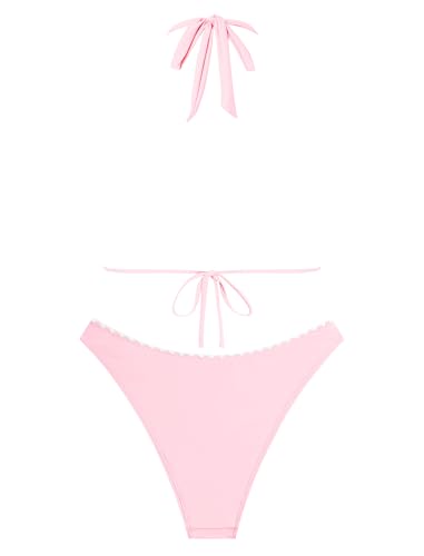 Image of ZAFUL Women Halter Dual Straps Whip Stitch Floral Triangle Bikini Swimsuits