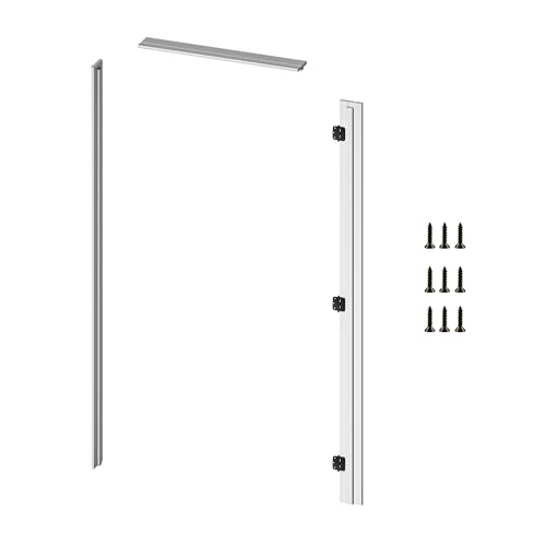 Ready-to-Assemble Prehung Doors Jamb Frame kit, Primed Composite Door Frame Kit with Pre-Screwed Black Hinges & Door Seals, Pine Wood, Adjustable Size, 1.06 in. x 4.53in. x 81.65 in (Right Handed)