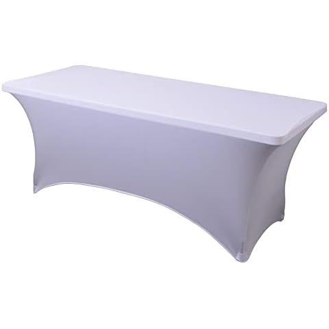 Namvo Stretch Tablecloth, 6ft Rectangular Spandex Dinner Table Cloth Four-Way Tight Fitted Elastic Stretch Table Cover Tabletop Protector for Wedding Bar Banquet Party - White Cover