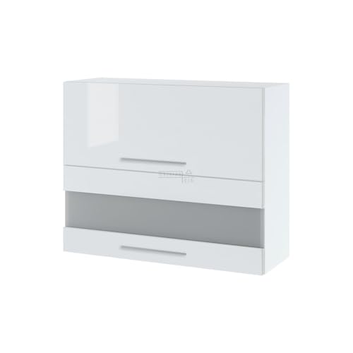 Cuisineandcie - Meuble haut de cuisine Bellissi Blanc Brillant 2 portes relevables avec vitre...
