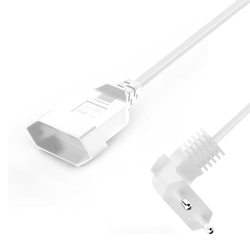 VIEVRE 1,5M Verlängerungskabel Flach, Eurostecker Verlängerung 2.5A 250V, Verlängerungskabel Kurz Typ-C-Stecker Eurostecker auf Typ-C Euro für TV Computer Monitor Beamer Lampe Haushaltsgeräte, Weiß