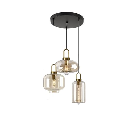 Suspension luminaire en verre ambré lampe pendante vintage 3 lumières douille E27 cuisine