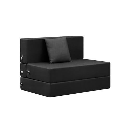 Image of Single-Seater Sofa Cum Bed Foldable Sofa Cum Bed Jute Fabric Washable Fabric & Zipper |Jute Finish Fabric - Black Color | 3' X 6' Feet