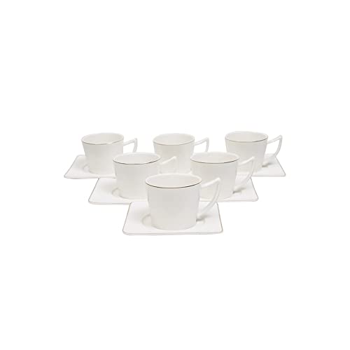 Karaca Koffieservies voor 6 personen met vierkante schoteltjes, espressokop en 6 schoteltjes, robuuste mokkatbeker, dikke drinkrand, espressokopjes, porselein - Image 3