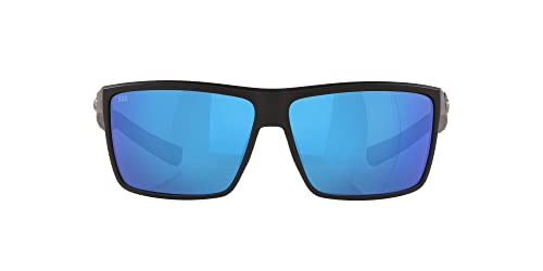 Costa del Mar Mens Rinconcito Rectangular Sunglasses, Matte Black/Blue Mirrored Polarized-580G, 60 mm