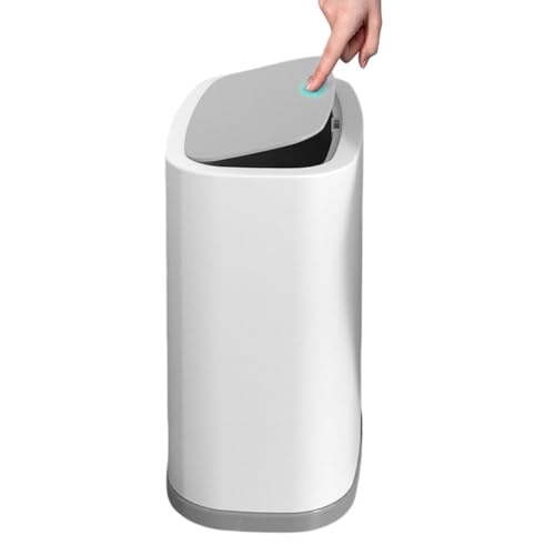 Cubo de Basura de plástico Blanco con Tapa abatible, pequeño y Delgado, for baño, Dormitorio, Oficina y Sala de Estar, 12 l.