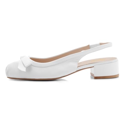 Tang'scuisins Women Elegant Bow Slingback Slip on Pumps Pleated Closed Square Toe Sandals Low Block Heels Stylish Prom Wedding Dress Party Shoes Size 4-16 US3