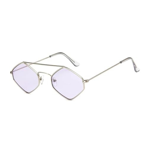 Lunettes de soleil œil de chat polygone violettes avec monture en métal argenté