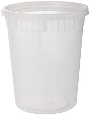 Pack of 24, Round Plastic Food Containers with Leak-Proof & Airtight Lids ~ BPA-Free ~ Microwave, Fridge, and Freezer Safe ~ Recyclable, Washable, and Reusable Meal Prep Storage Deli Soup Tubs (32oz)